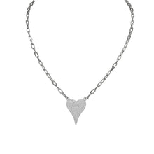 Load image into Gallery viewer, Aimee Clear Pave Heart &amp; Silver Paperclip Necklace
