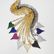 Load image into Gallery viewer, Aimee Emerald Pave Heart &amp; Gold Paperclip Necklace