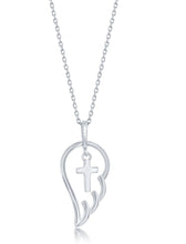 Load image into Gallery viewer, Angel Wing w/Cross Charm Pendant - Sterling Silver