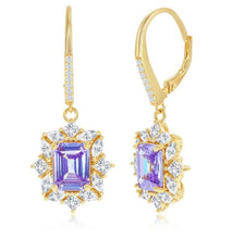 Load image into Gallery viewer, Asscher-Cut Lavender CZ Earrings- Gold Plated