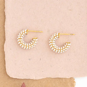 Pearl Studded Huggie Hoop Post Stud Earring