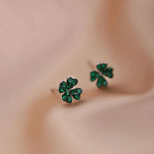 Load image into Gallery viewer, Green Four Leaf Clover Stud Earrings in 925 Sterling Silver
