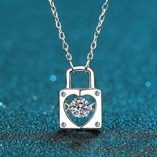 Load image into Gallery viewer, Moissanite Heart Lock Charm Necklace - Sterling Silver