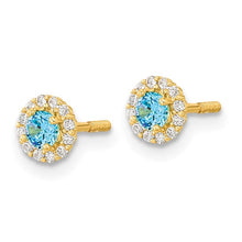 Load image into Gallery viewer, Blue and Clear CZ Screwback Post Earrings - 14K Gold