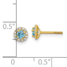 Load image into Gallery viewer, Blue and Clear CZ Screwback Post Earrings - 14K Gold