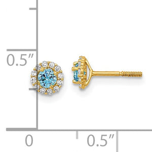 Blue and Clear CZ Screwback Post Earrings - 14K Gold