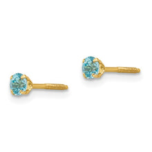 Load image into Gallery viewer, Blue Zirconl Birthstone Earrings (December) - 14K Yellow Gold with Screwback