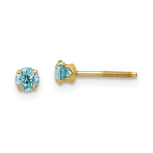 Load image into Gallery viewer, Blue Zirconl Birthstone Earrings (December) - 14K Yellow Gold with Screwback