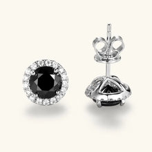 Load image into Gallery viewer, Black Moissanite Halo Stud Earrings in 925 Sterling Silver