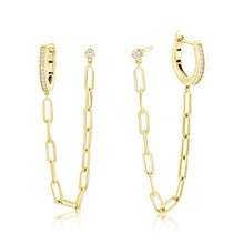 Load image into Gallery viewer, Diamond Huggie w/Paperclip Chain Earring- 14K White Gold