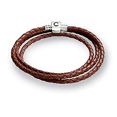 Cognac Brown Braided Leather Wrap Bracelet or Necklace - Chamilia