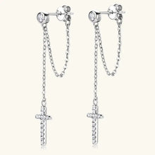 Load image into Gallery viewer, Moissanite Cross Dangle Drop Earrings in 925 Sterling Silver