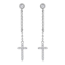 Load image into Gallery viewer, Moissanite Cross Dangle Drop Earrings in 925 Sterling Silver