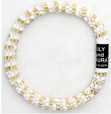 Cut Gold, White and Silver Stripes - Roll On Lily and Laura Bracelet