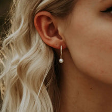 Load image into Gallery viewer, CZ Pearl Huggie Mini Hoop Earrings - Dainty Pearl Earrings