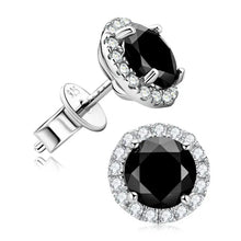 Load image into Gallery viewer, Black Moissanite Halo Stud Earrings in 925 Sterling Silver
