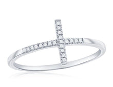 Load image into Gallery viewer, Dainty Sideways Cross Diamond Ring - 21 Stones - Sterling Silver