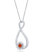 Load image into Gallery viewer, Orange CZ Sunflower Pearshaped Pendant - Sterling Silver