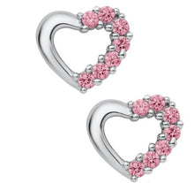 Load image into Gallery viewer, Pink CZ Heart Screw Back Earrings - Sterling Silver
