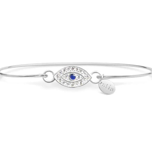 Evil Eye with Sapphire CZ Bangle Bracelet (Silver)
