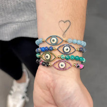 Load image into Gallery viewer, Green Evil Eye Stretch Beaded Stretch Bracelet