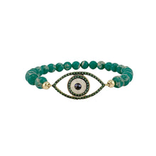 Load image into Gallery viewer, Green Evil Eye Stretch Beaded Stretch Bracelet