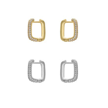 Load image into Gallery viewer, Small CZ Rectangle Hoop Earrings