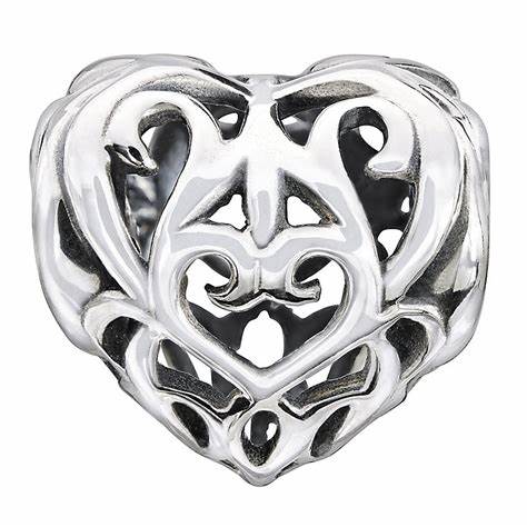 Filigree Heart Bead - Sterling Silver