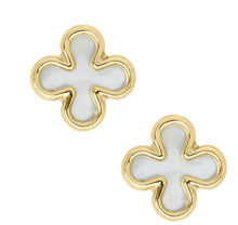 Load image into Gallery viewer, Mother of Pearl Clover Safety Back Stud Earrings - 14K Yellow Gold
