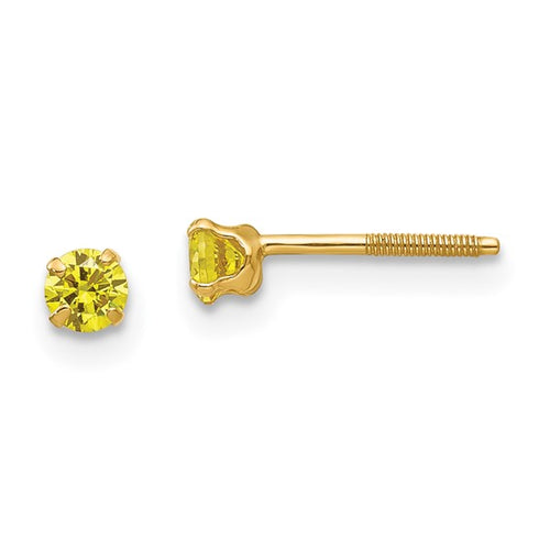 Synthetic Citrine November Birthstone Earrings - 14K Yellow Gold