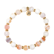 Load image into Gallery viewer, White Natural Agate &amp; Gold Empowered Elegance Beaded Bracelet - TJazelle