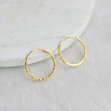 Load image into Gallery viewer, Gold Over Sterling Silver Diamond Cut Endless Hoops - 16mm