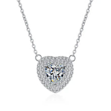 Load image into Gallery viewer, Heart Moissanite Halo Charm Necklace - Sterling Silver