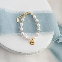 Load image into Gallery viewer, 14K Gold Plated Pearl Baby Bracelet with Locket For Kids- Cherished Moments
