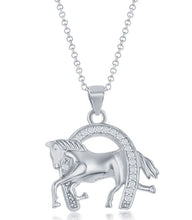 Load image into Gallery viewer, Horse &amp; Horseshoe CZ Pendant - Sterling Silver
