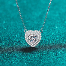 Load image into Gallery viewer, Heart Moissanite Halo Charm Necklace - Sterling Silver