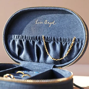 Sun and Moon Embroidered Oval Jewelry Case in Navy