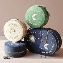Load image into Gallery viewer, Sun and Moon Embroidered Oval Jewelry Case in Navy