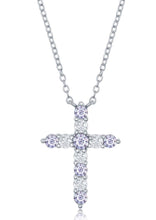 Load image into Gallery viewer, Lavender CZ 'June Birthstone' Cross Necklace - Sterling Silver
