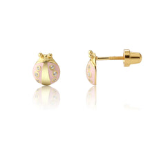 Load image into Gallery viewer, Girls 14K Gold-Plated Pink Ladybug Screw Back Earrings Kids
