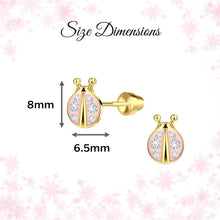 Load image into Gallery viewer, Girls 14K Gold-Plated Pink Ladybug Screw Back Earrings Kids