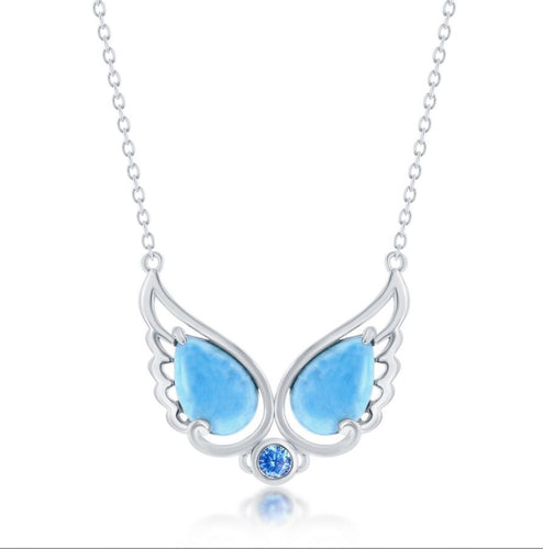 Larimar Angel Wing Necklace - Sterling Silver