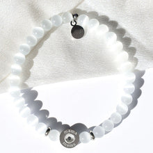 Load image into Gallery viewer, White Cats Eye &amp; Clear CZ MAMA Bracelet - TJazelle HELP Collection