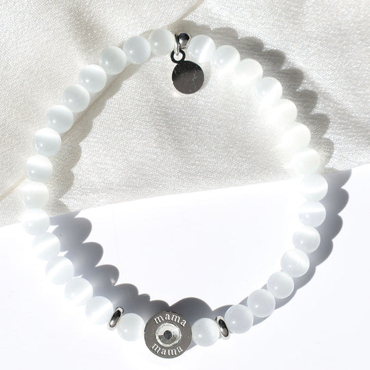 White Cats Eye & Clear CZ MAMA Bracelet - TJazelle HELP Collection