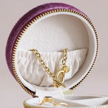 Load image into Gallery viewer, Mauve Pink Velvet Round Travel Jewelry Case