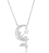 Load image into Gallery viewer, Mermaid In The Moon Necklace - Sterling Silver Rhodium Plated