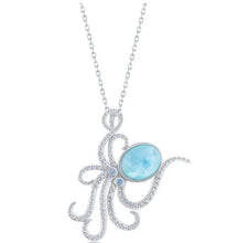 Load image into Gallery viewer, Octopus Larimar and Blue CZ Pendant