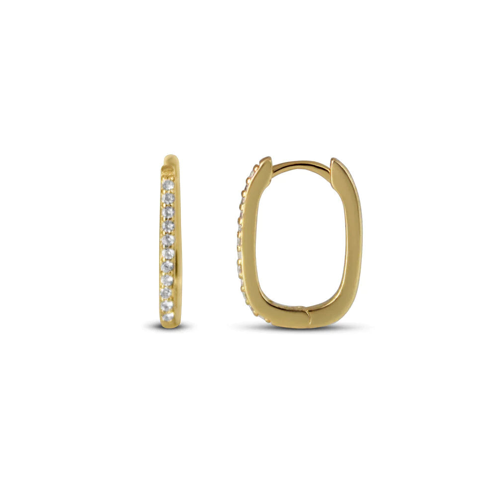 Rectangle Pavé Huggie - Gold Plated Sterling Silver