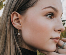 Load image into Gallery viewer, Pearl Huggie Hoop Earrings - Dainty Pearl Earrings
