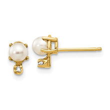 Load image into Gallery viewer, Pearl and Diamond Studs - 14K Yellow Gold